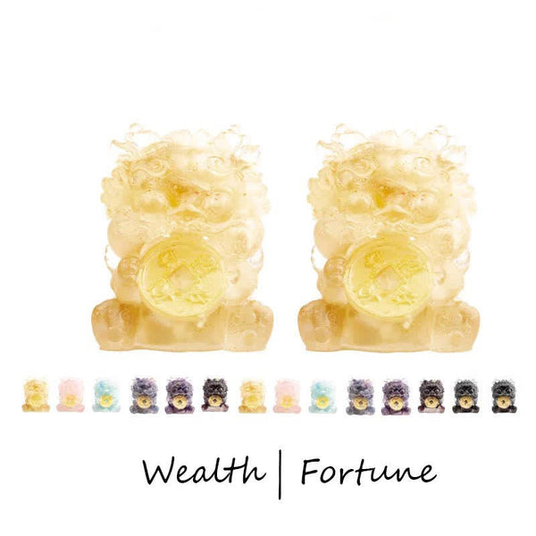 Handmade PiXiu Crystal – Full collection display with all color variants, feng shui wealth decor