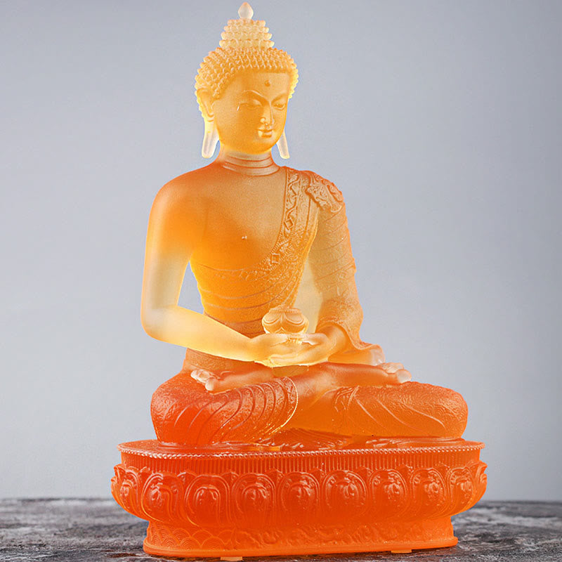 Handmade Serenity Buddha – liuli glass craftsmanship lotus seat, art piece home shrine