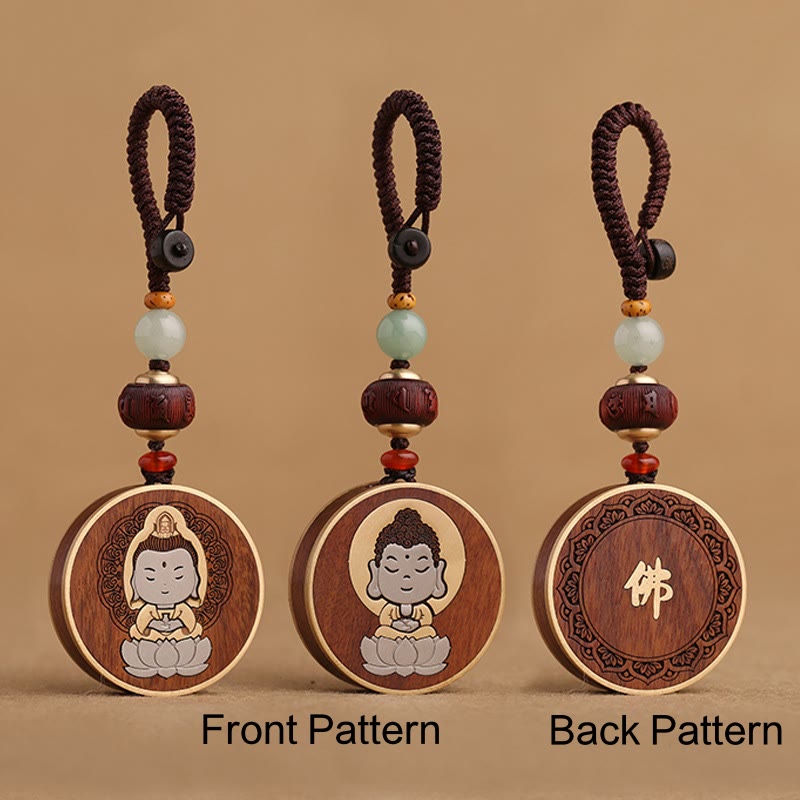 Ebony Avalokitesvara Keychain – in pocket with keychain partially visible, subtle personal faith expression
