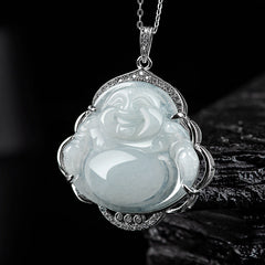 Laughing Buddha Jade Necklace – front view, abundance pendant