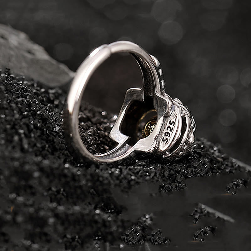 925 Silver PiXiu Wealth Ring – S925 sterling silver stamp with beast setting on dark stone, silver ring