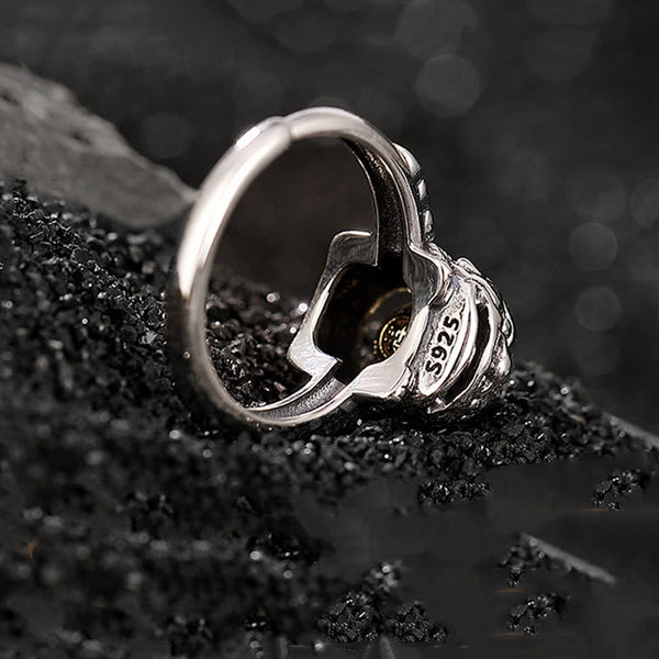 925 Silver PiXiu Wealth Ring – S925 sterling silver stamp with beast setting on dark stone, silver ring