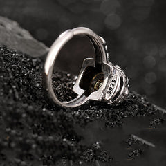 925 Silver PiXiu Wealth Ring – S925 sterling silver stamp with beast setting on dark stone, silver ring