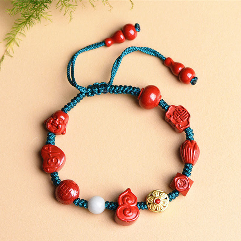 Cinnabar Laughing Buddha Bracelet – Om Mani Padme Hum mantra carved on bead, Tibetan Buddhist blessing