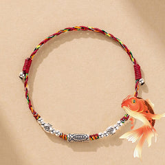 925 Koi Braided Bracelet - front view on white, sterling silver koi charm with colorful woven cord, luck jewelry