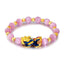 Pixiu Cat Eye Chrysoberyl Lucky Bracelet – front view with pink cat eye beads and gold pi xiu charm, feng shui good luck jewelry