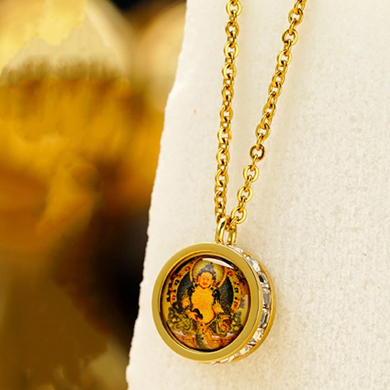 Tibetan Buddha Necklace – Green Tara seated, serenity charm