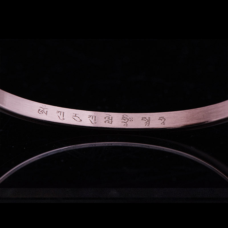 Om Mani Padme Hum Engraved Bracelet – inner curve showing Tibetan script engraving detail, authentic bracelet