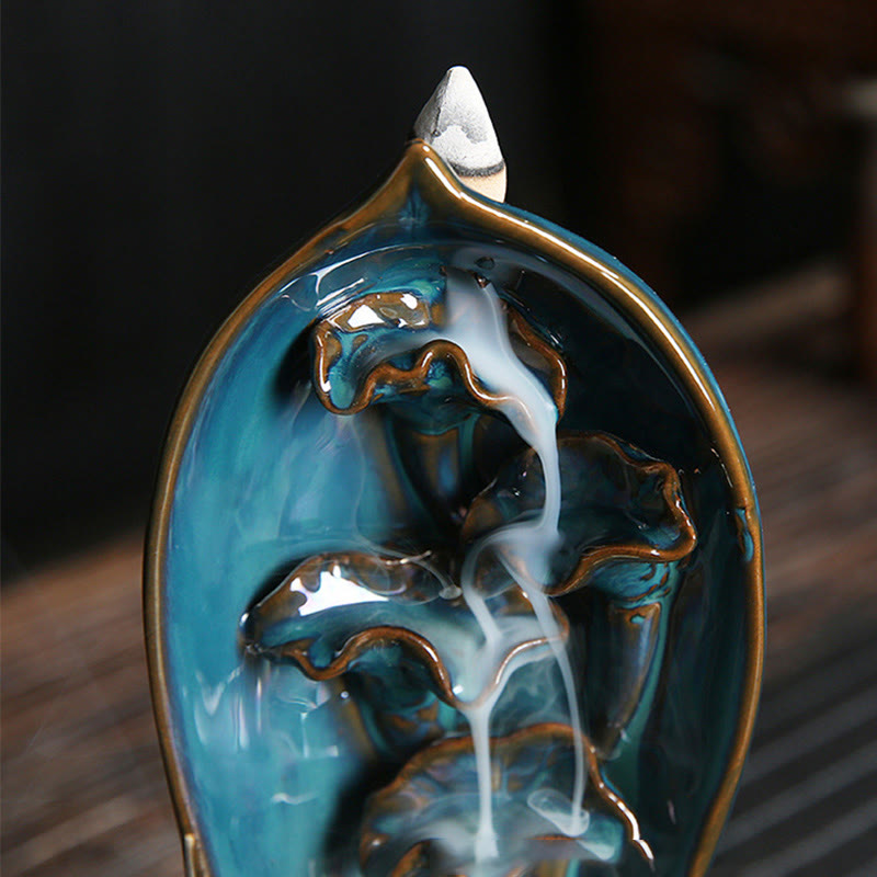 Ceramic Incense Burner – Iridescent blue-green glaze top detail, Artisan