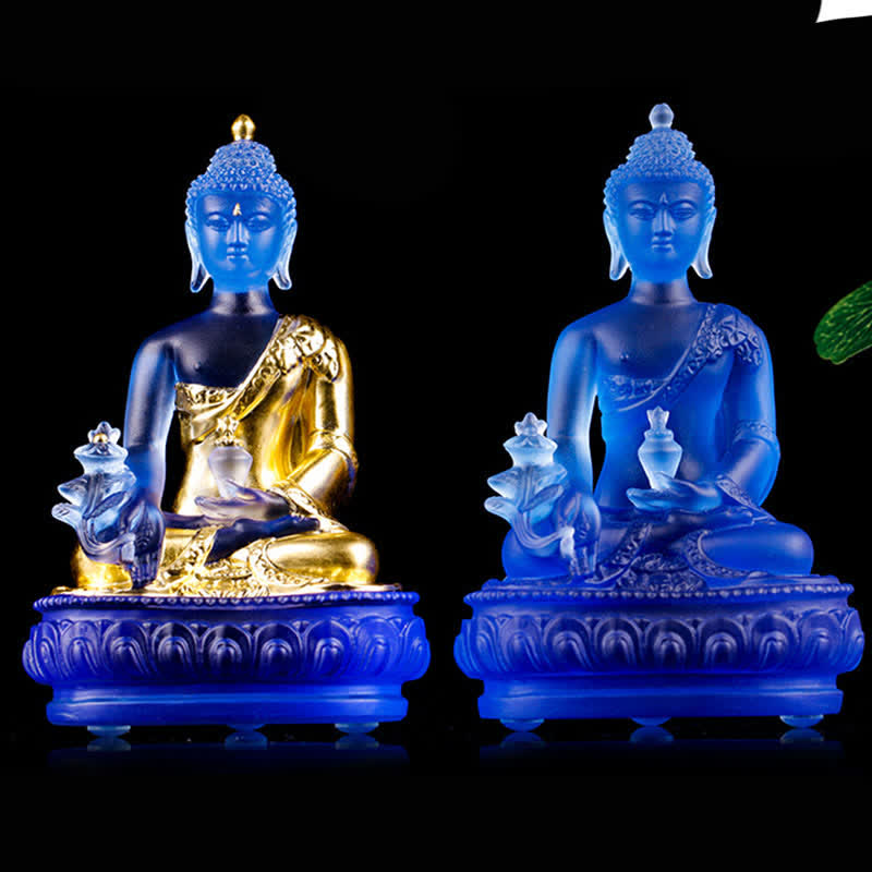 Medicine Buddha Liuli Crystal Statue Handmade Home Office Decoration – lost-wax liuli Buddha statue, museum-quality craft col