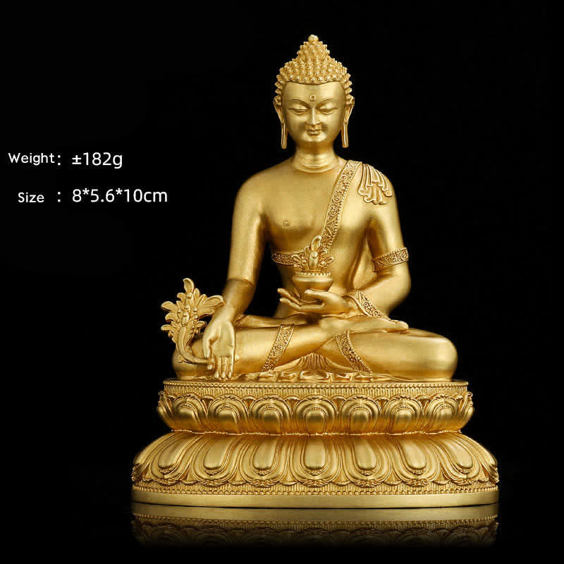 Shakyamuni Amitabha Medicine Buddha Copper Statue Decor – side angle three Buddhas aligned, lotus triptych