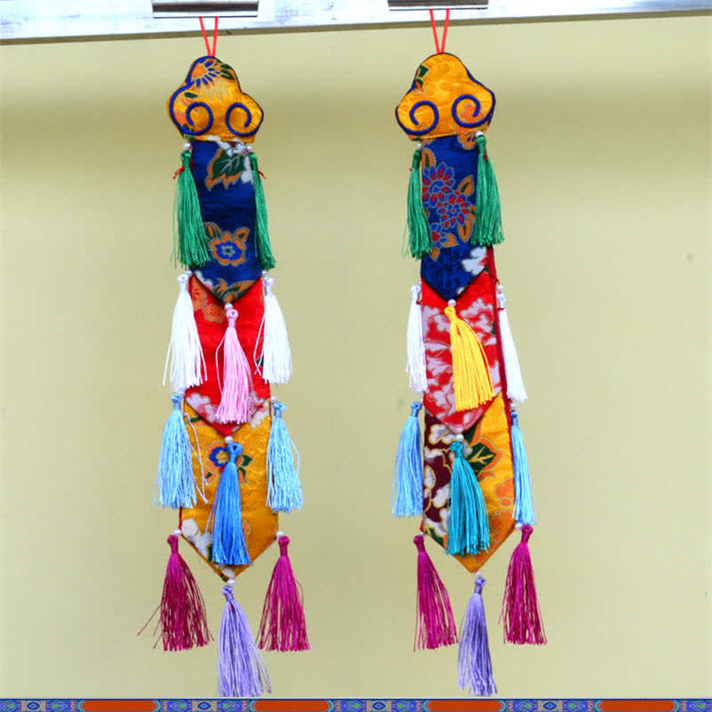 Lotus Auspicious Wall Art – Pair of five-tiered victory banners with tassels, Buddhist altar