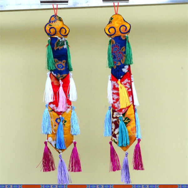 Lotus Auspicious Wall Art – Pair of five-tiered victory banners with tassels, Buddhist altar