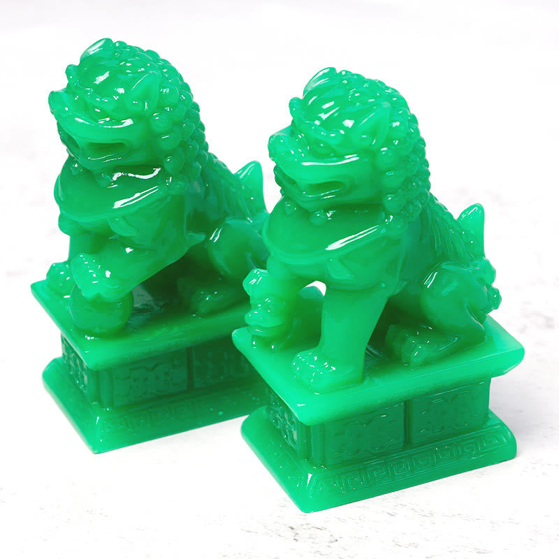 Fu Foo Dogs Guardian Lion Statues Pair – Antique gold finish imperial lion pair flanking entrance, feng shui wealth accent