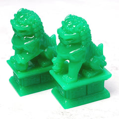Fu Foo Dogs Guardian Lion Statues Pair – Antique gold finish imperial lion pair flanking entrance, feng shui wealth accent