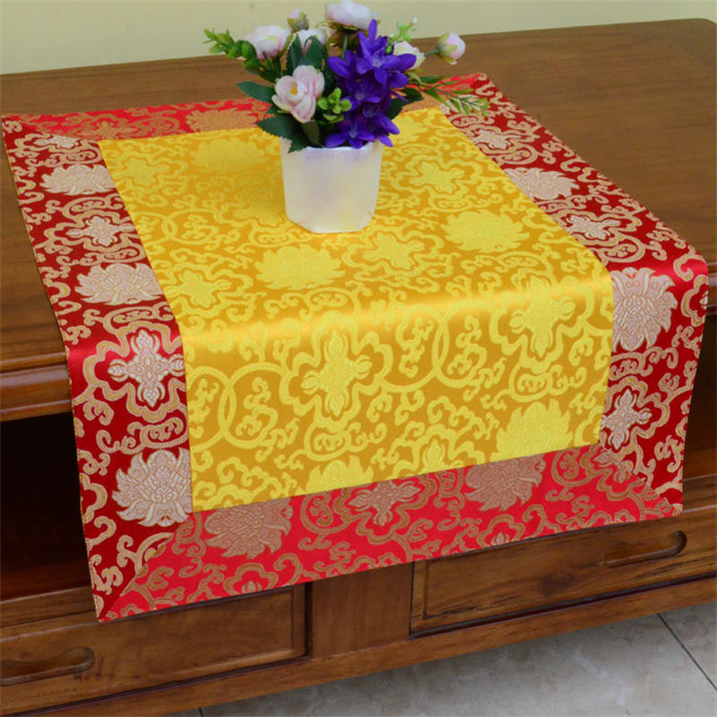 Dragon Vajra Altar Table Runner – Amber gold center red border runner, celebratory