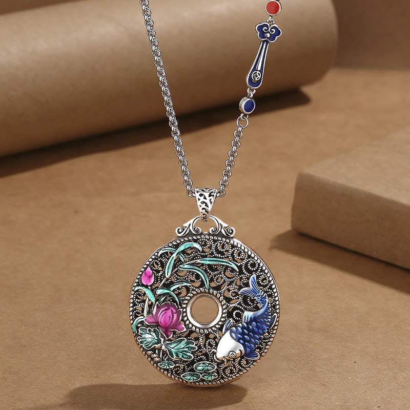 Koi Lotus Necklace Chain - bead chain attachment close-up with lobster clasp, jade pendant