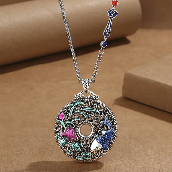 Koi Lotus Necklace Chain - bead chain attachment close-up with lobster clasp, jade pendant