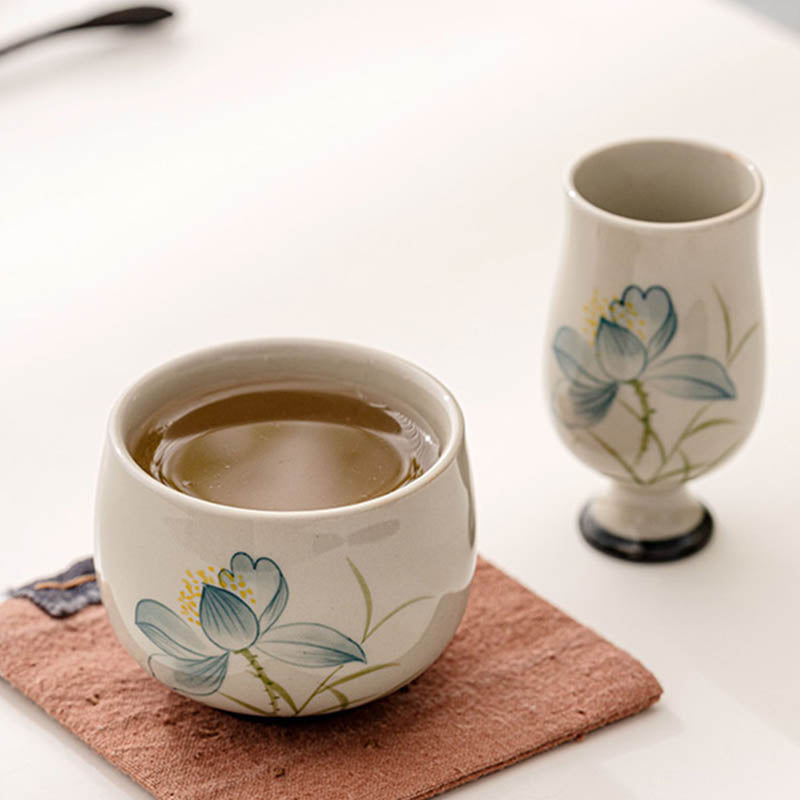 Hand Painted Lotus Flower Ceramic Kung Fu Tea Cup | Zen