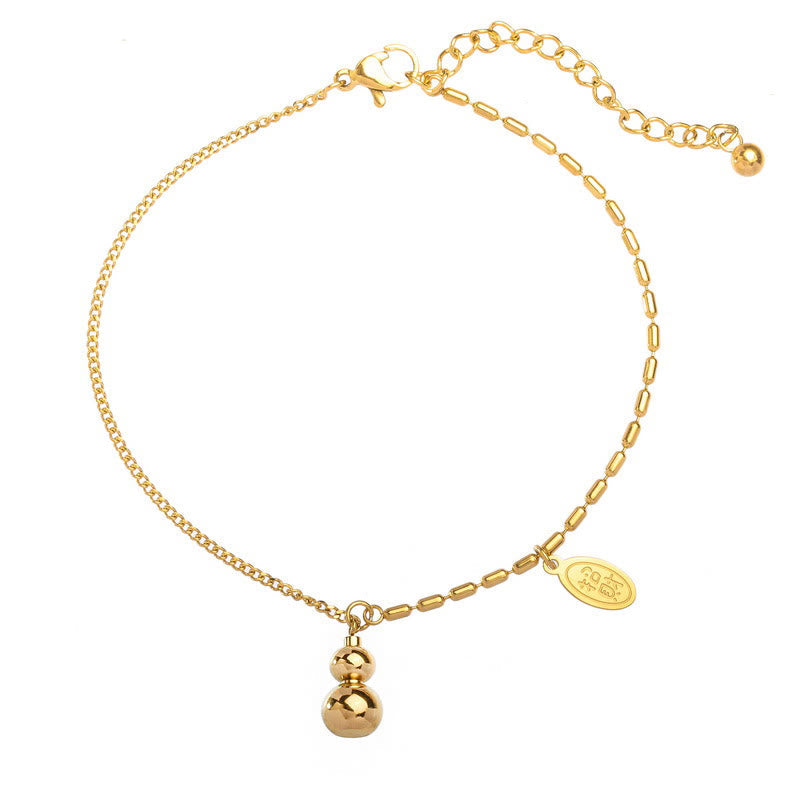18K Gold Lucky Gourd Wealth Buckle Anklet, image 7