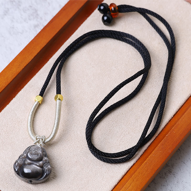 Cinnabar Laughing Buddha Yin Yang Zodiac Necklace – lifestyle flat lay with incense, meditation altar decor