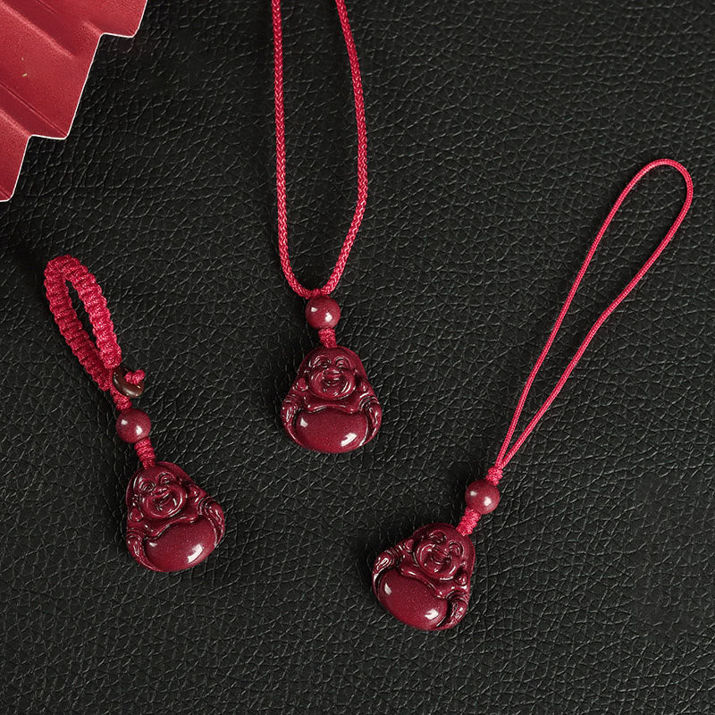 Laughing Buddha Cinnabar Necklace Key Chain Phone Hanging Decoration – rotund smiling phone dangle, mobile protection charm