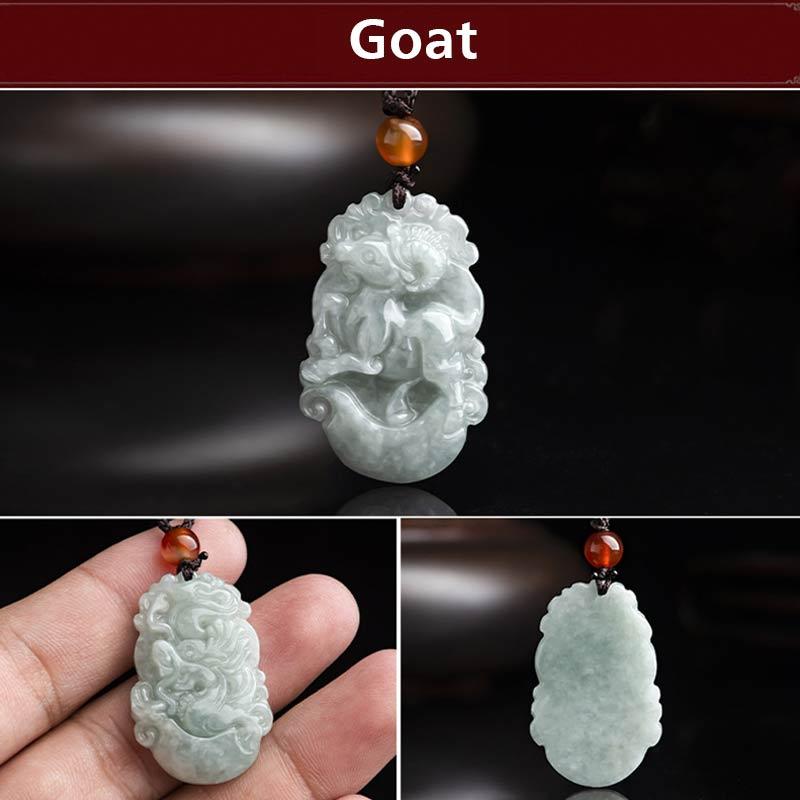 Natural Jade Chinese Zodiac Pendant – Goat leaping with curved horns, gentle spirit