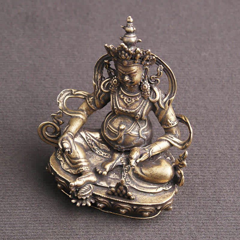 Yellow Jambhala Copper Buddha Statue – hung on porch railing, bohemian patio decoration
