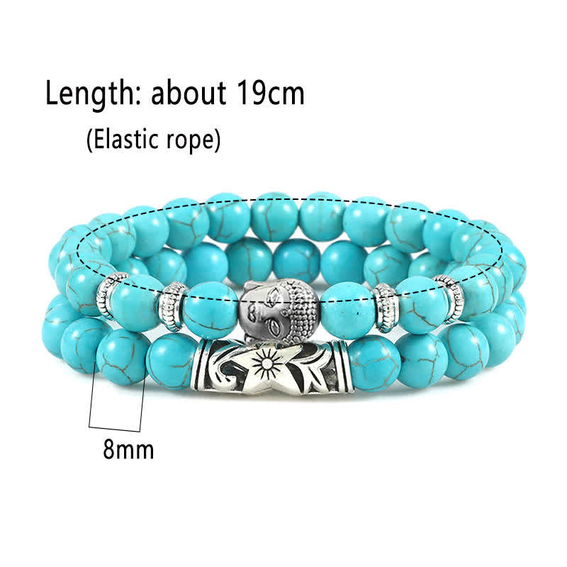 Tiger Eye Bracelet – Turquoise Buddha bracelet with 19cm length and 8mm bead size measurements, detail