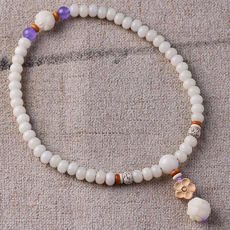 Tibetan White Jade Bodhi Lotus Blessing Bracelet | Enlightenment