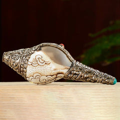 Engraved Shankha Positive Conch – positive energy symbols engraved around shell base, good fortune decor