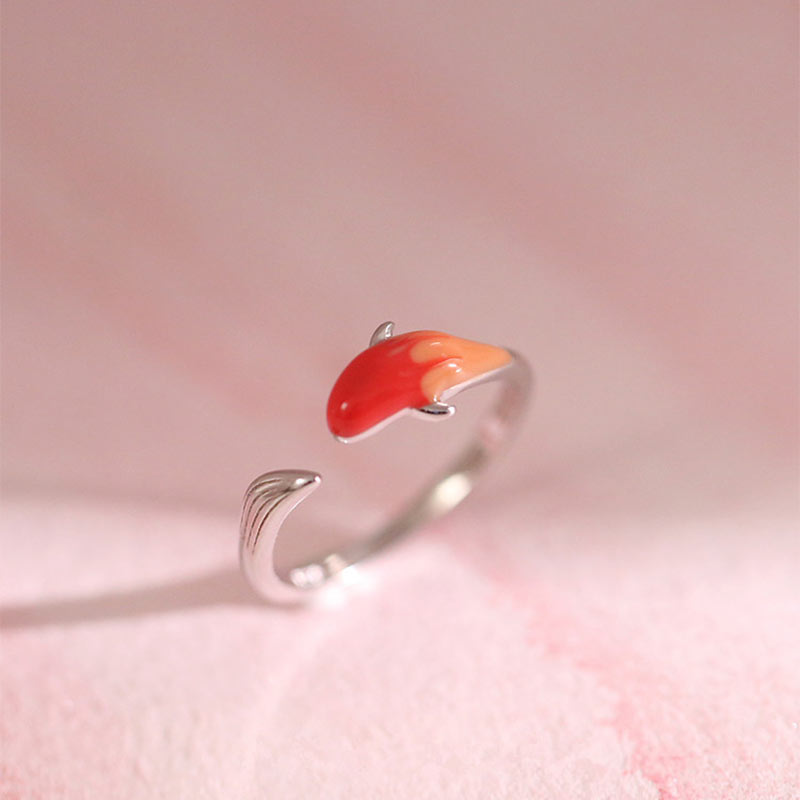 Copper Koi Fish Adjustable Ring – ring on different hand showing warm copper tone against skin