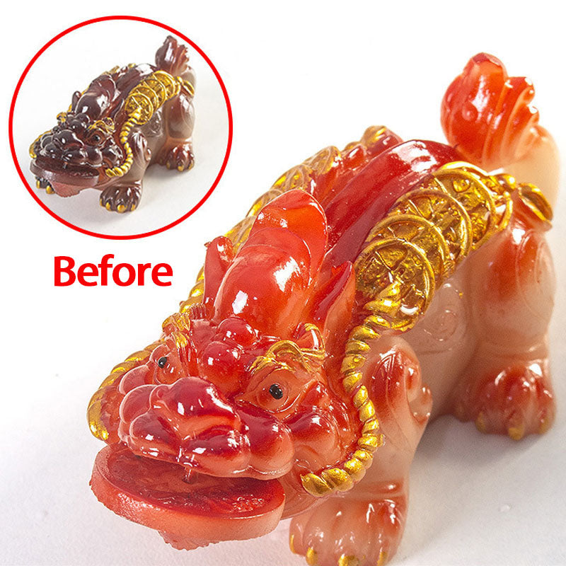 PiXiu Coin Tea Pet – Red-brown PiXiu Before color change with dark inset, copper coin detail