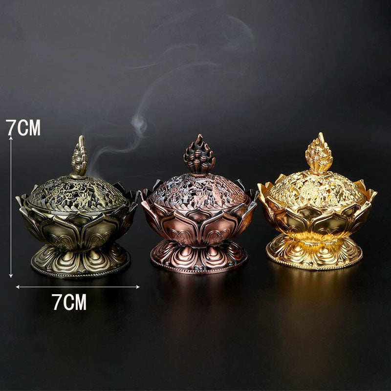 Lotus Shaped Incense Burner - Three lotus censers 7cm size comparison on black background, Mindful decor