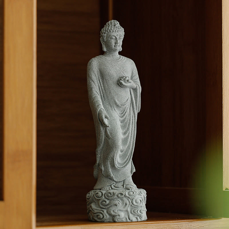 Meditation Buddha Statue Decor – detailed cloud base sandstone, auspicious home centerpiece