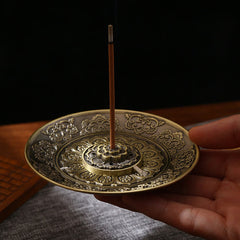 Dragon Phoenix Incense Holder – hand-held brass plate with lotus motif, auspicious
