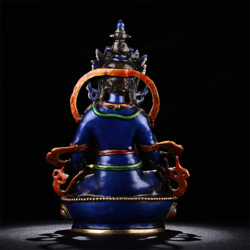 Yellow Jambhala Copper Statue – back view ornate throne and halo, copper statue home decoration