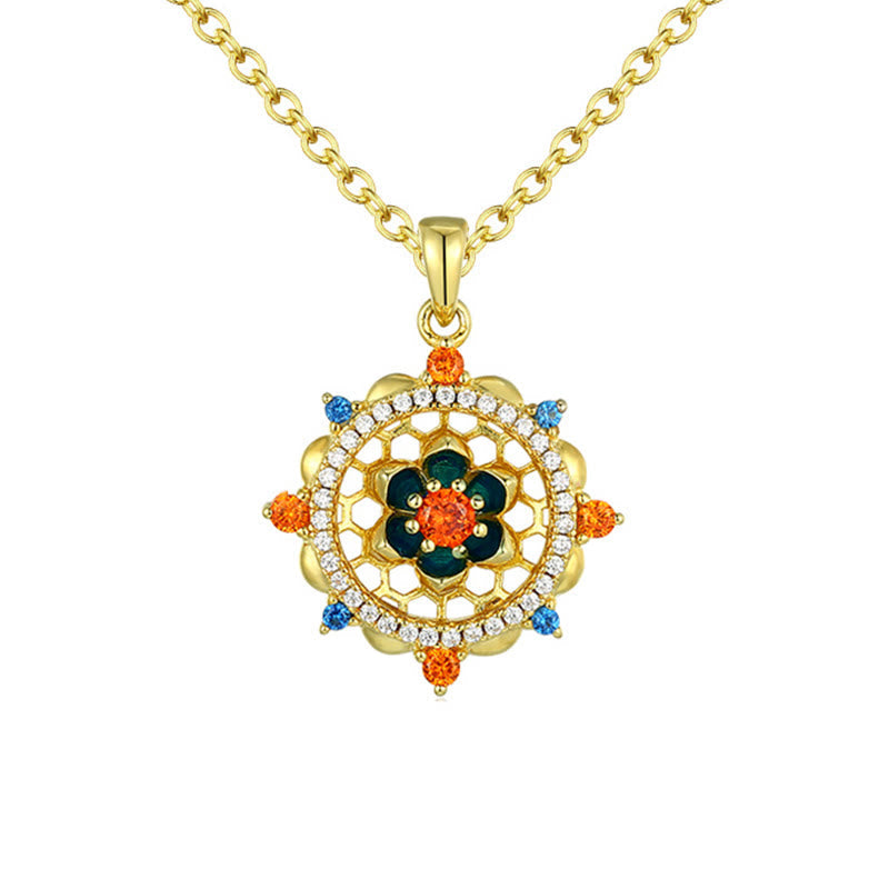 Sterling Silver Lotus Zircon Pendant full necklace view on white, colorful statement piece