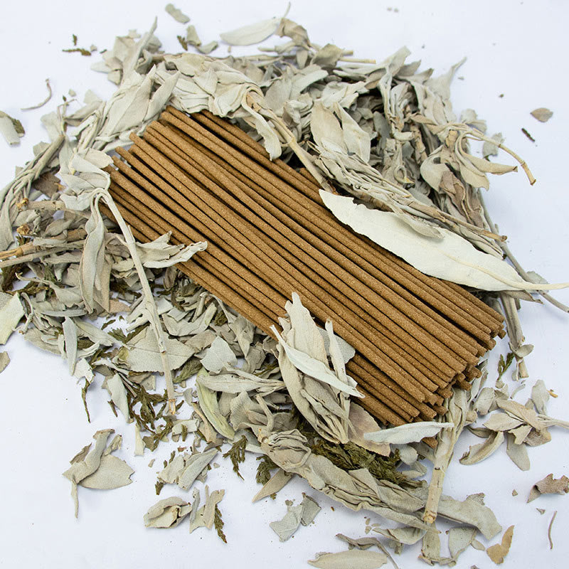White Sage Incense Sticks - loose bundle on dried sage leaves, healing