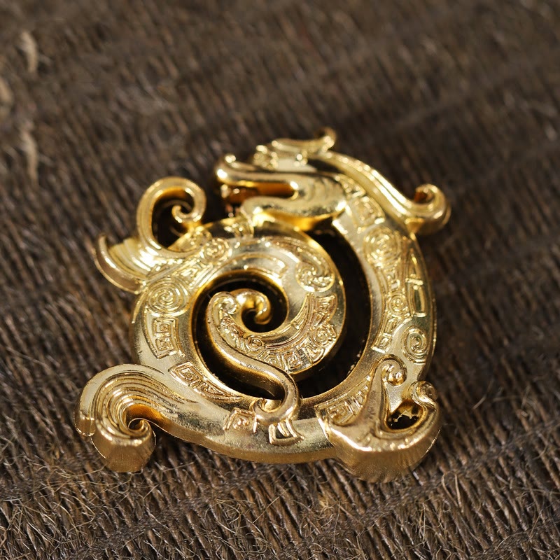 Mini Dragon Incense Burner – Gold coiled dragon pendant with openwork spiral and engraved cloud motifs, Auspicious