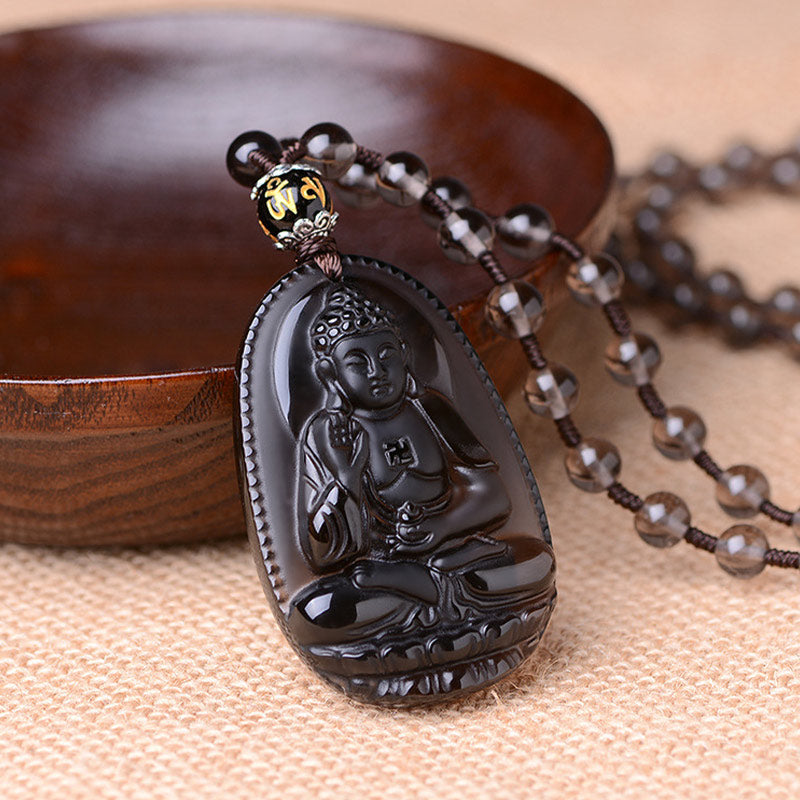 Chinese Zodiac Obsidian Protection Necklace Unisex Spiritual – horse braided cord necklace, strength freedom symbol