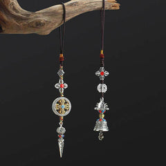 Tibetan Vajra Dorje Car Hanging – Vajra and ghanta bell pair on driftwood, protection amulet, Tibetan jewelry