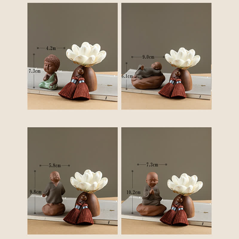 Black Peach Wood Buddha Flower Decoration – wrapped in fabric gift pouch, spiritual housewarming present