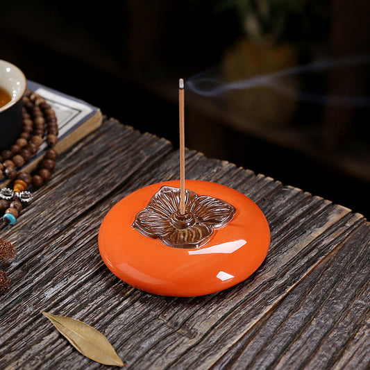 Persimmon Ceramic Incense Burner | Meditation Healing & Zen Decor