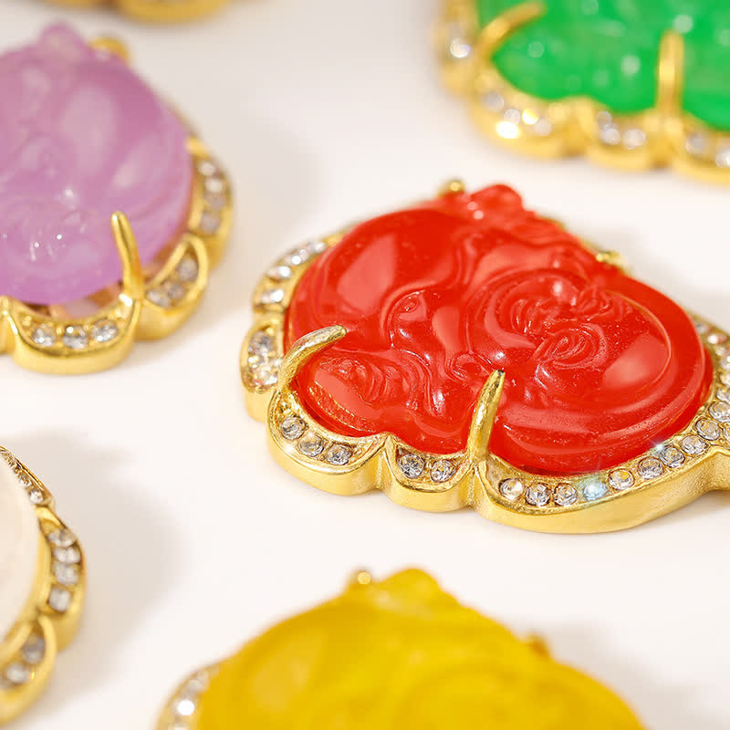 18K Gold Filled Laughing Buddha Jade Necklace – Spring ring clasp mechanism, secure closure detail