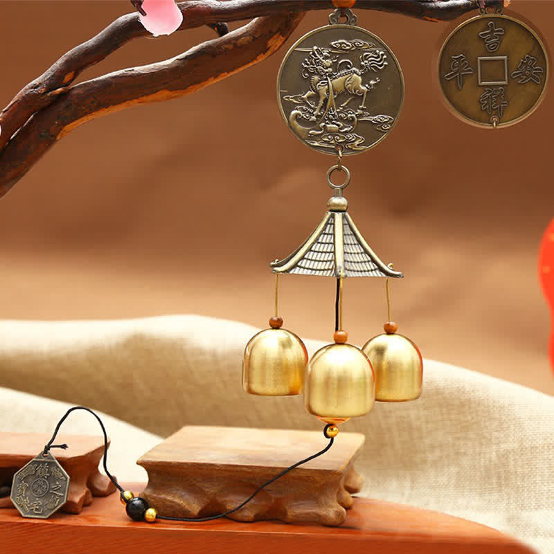 Feng Shui Copper Koi Fish Bagua Kirin Wind Chime Wall Hanging Ornament – hanging display, home luck