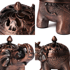 Elephant Alloy Incense Burner – engraved floral detail and perforated lid, Ornate