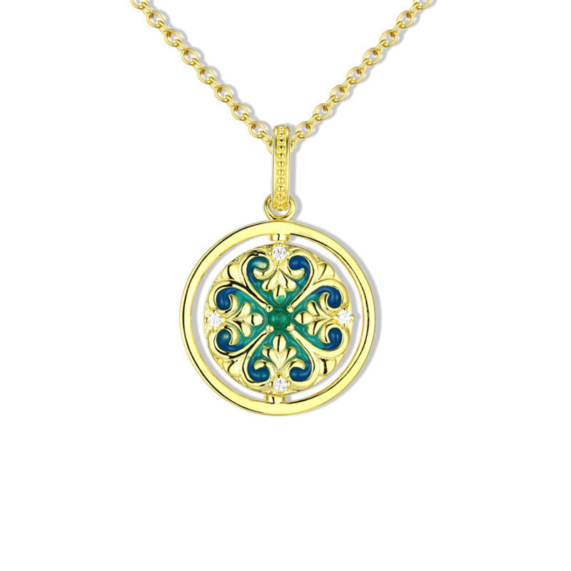 Silver Lotus Zircon Necklace – Gold mandala on white background, Ornate design