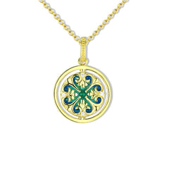 Silver Lotus Zircon Necklace – Gold mandala on white background, Ornate design