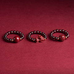 Garnet Cinnabar Ring – three rings cinnabar bead PiXiu mantra bead red surface, feng shui set